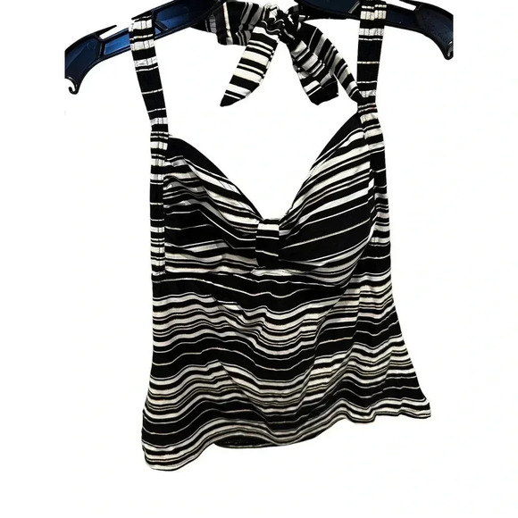 NWT Soma Women's Black & White Striped Sleeveless Tie Neck Tankini Top Size L - Picture 1 of 4